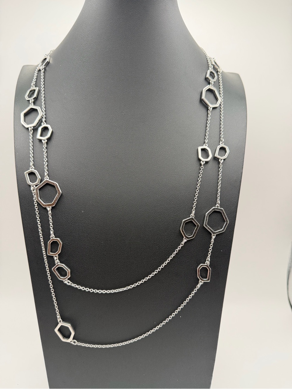 Anne Taylor Silver tone Multi-Chain Geometric Necklace 40 inches - Picture 7 of 9